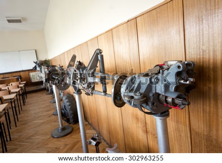 Car gearbox is seen half opened in the specially equipped classroom for engineering students at 