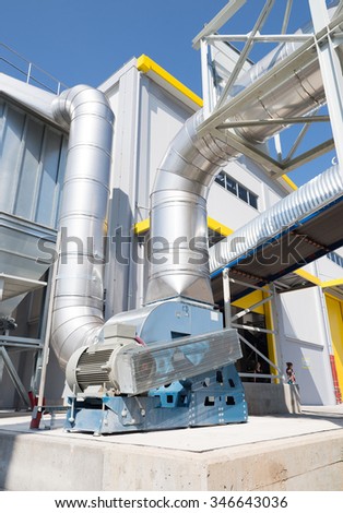 Sofia, Bulgaria, September 14, 2015 - Waste processing pipeline system and turbine engine for processing recycled waste material in a recycling waste to energy factory.