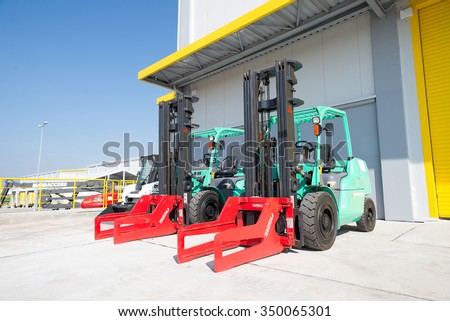 A forklift machines are seen ready for work in a a recycling waste to energy factory, Sofia, Bulgaria, September 14, 2015.