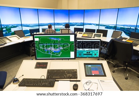 Air traffic monitor and radar in the controll center room of Bulgarian Air Traffic Services Authority\