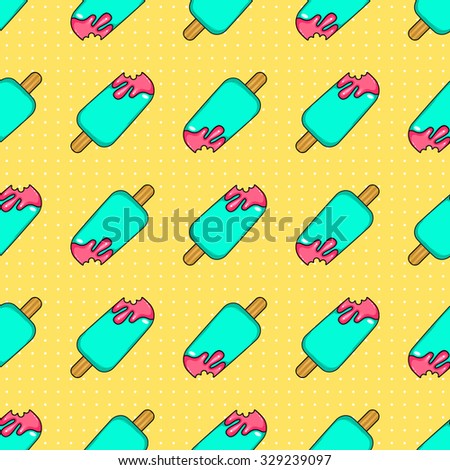 Ice-cream seamless on yellow dotted background . Sweet Street wear seamless texture. SWAG style, design. Print fabric vector pattern.