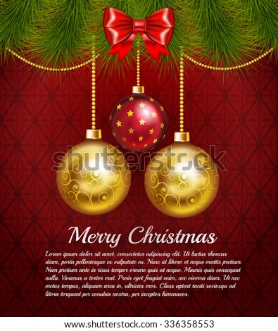 Beautiful Rich Elegant Christmas Background With Gold And Red Balls