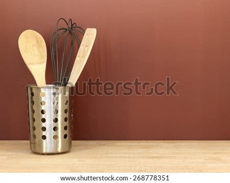 A close up shot of kitchen items on a kitchen bendh