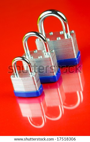 Padlocks isolated against a red background