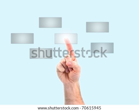 A hand touching a modern touch screen