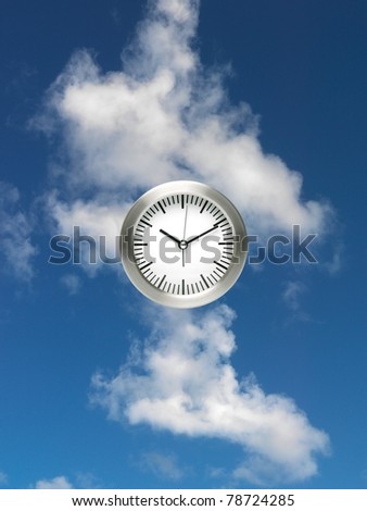 A analogue clock morning isolated against a blue sky