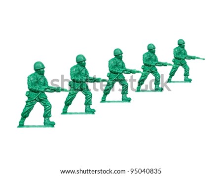 Toy soldiers isolated against a white background