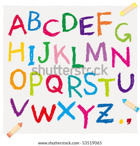 The alphabet drawn by a crayon