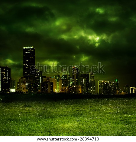 Miami skyscrapers in the hot summer night