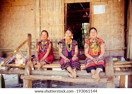LAOS, BOLAVEN  FEB 12, 2014 : Unidentified Alak tribe women in village  near plateau Bolaven, Laos on feb 12, 2014