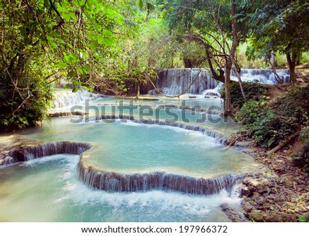 Kuangsi  waterfall in deep forest in Luang Prabang, Laos