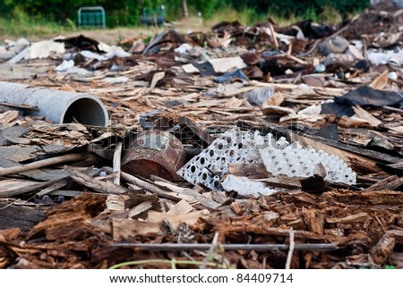 A pile of debris of destroyed building