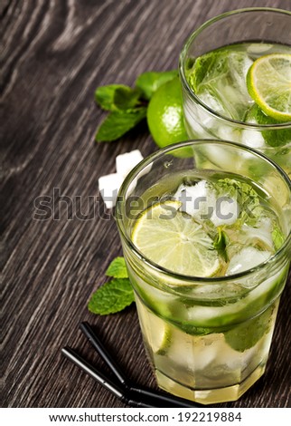 Summer cold cocktail drink mojito
