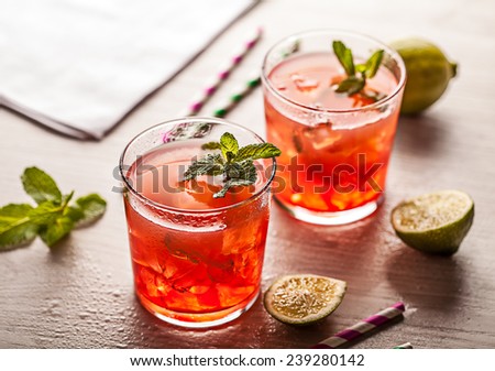 Red cold summer cocktail drink
