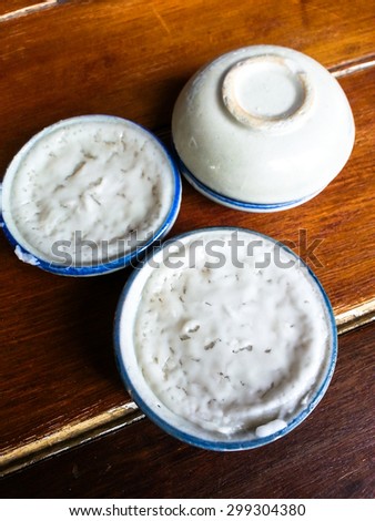 Coconut milk custard in small porcelain cup, Thai sweetmeat