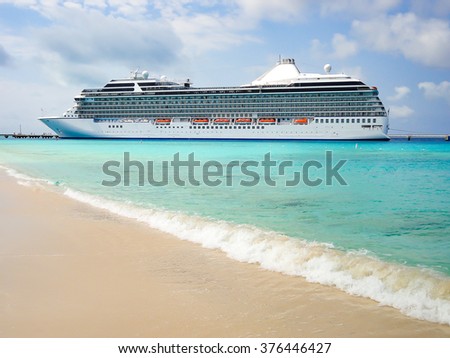 Side view of luxury cruise ship in Grand Turk, Turks and Caicos Islands, the Caribbean.
