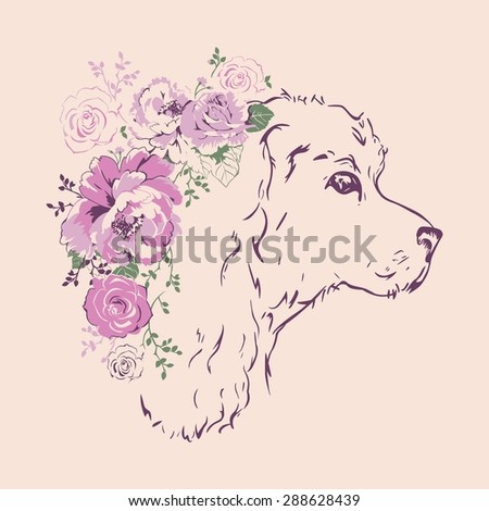 illustration of dog with flowers