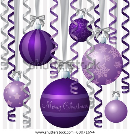 stock vector Purple ribbon and bauble inspired Christmas card in vector 