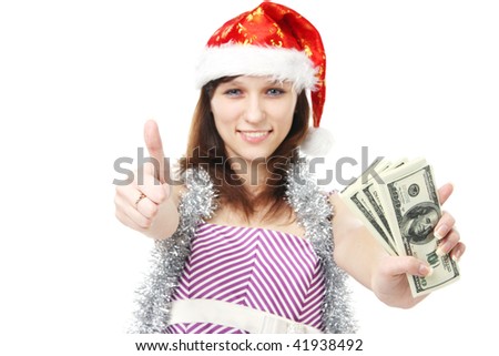 Girl raised her thumb up and shows the money