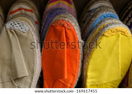 Colorful espadrilles for sale in a shop in the French Basque Country