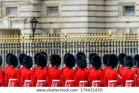 London, Uk - May 08, 2013: Royal Guards At Buckingham Palace During The State Opening Of Parliament.
