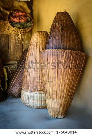 Wicker baskets in Nepal, rural way of life concept