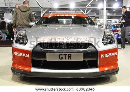 LONDON, UK - NOVEMBER 7: A Nissan GTR safety car at the MPH motorshow, November 7, 2010 in London, United Kingdom