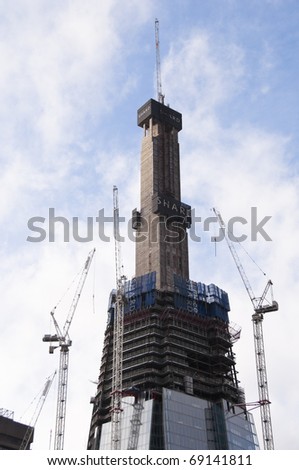 LONDON, UK - JANUARY 10: The Shard London Bridge tower under construction, due to completion in 2012, January 10, 2011 in London, United Kingdom
