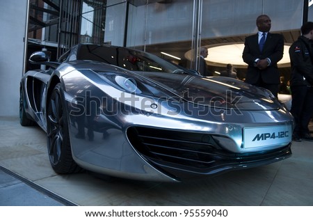 LONDON, UK - JUNE 21: The McLaren MP4-12C at the official opening of the McLaren showroom on Knightsbridge on June 21, 2011 in London, UK. The showroom opens with the official launch of the MP4-12C.