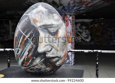 LONDON, UK - MARCH 18: Easter egg painted by David Walker for the Faberge Big Egg Hunt, on March 18, 2012 in London. Over 200 giant eggs are hidden across London raising money for charities.