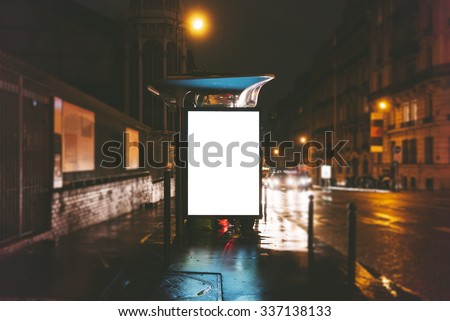 Mockup of blank light box on the bus stop
