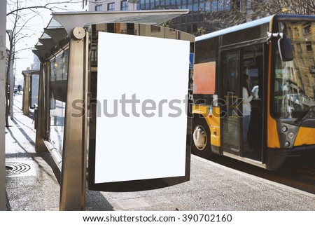 Mock up of blank advertising billboard or light box on the bus stop