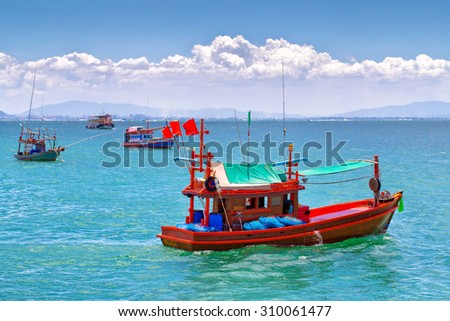 Group of fishing boat on beautiful seascape