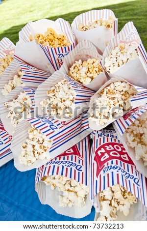 Popcorn bags at an outdoor party or sporting event