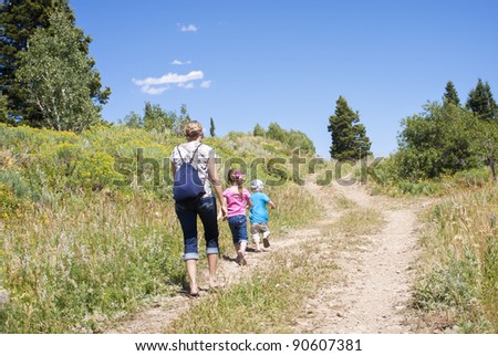 Family on a Nature hike in the Mountains