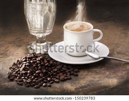 cup of coffee and carbonated water