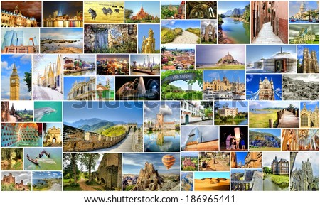 collection of photo\'s with travel destinations from all over the world