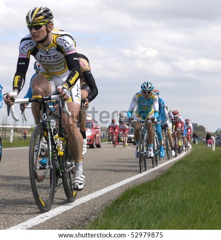 ROTTERDAM - MAY 10: Giro d\'Italia - Group of Cyclists from Various Teams During Stage 2 of the Giro d\'Italia are cycling from Amsterdam  to  Middelburg, may 10 2010 in Rotterdam, Netherland