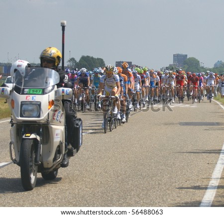 ROTTERDAM-JULY 4: Cyclists from various teams cycle during Stage 1 of the Tour de France from Rotterdam to Brussel on July 4 2010 in Rotterdam, Netherlands