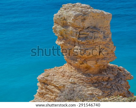 Natural limestone sculpture near the rock of Aphrodite in Cyprus where appeared the goddess of love Aphrodite.