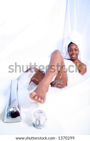 Dark Skinned African American Woman in Bath
