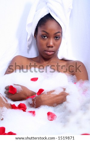 Dark Skinned African American Woman in Bath
