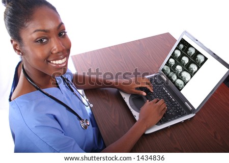 african american stock photos images. stock photo : Nurse at Computer - African American