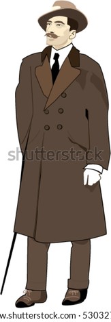 Fashioned Mens Hats on Old Fashioned Man In Trench Coat And Hat Stock Vector 53032717