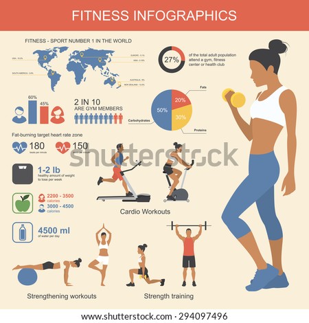 Fitness infographics elements. Vector illustration of healthy lifestyle in flat style.