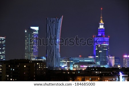 Warsaw, Poland Ã¢Â?Â? March 26, 2014: View of skyscrapers of Warsaw City