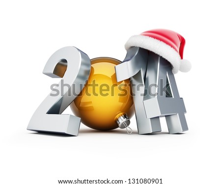 happy new year 2014 santa hat 3D Illustrations on a white background happy new year 2014 santa hat 3D Illustrations on a white background