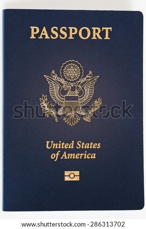 USA american international passport for traveling abroad isolated on white background