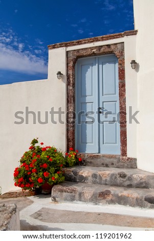Flowers in entrance to the house, Greece, Santorini