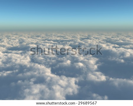 High quality, realistic illustration of a far reaching view above the clouds